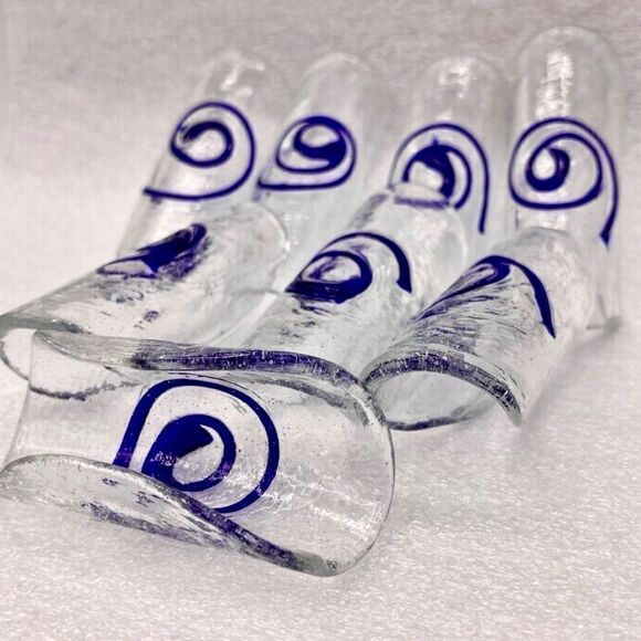 Blue Swirl Fused Blown Art Glass Napkin Sleeve Holders (8) - Picture 8 of 14